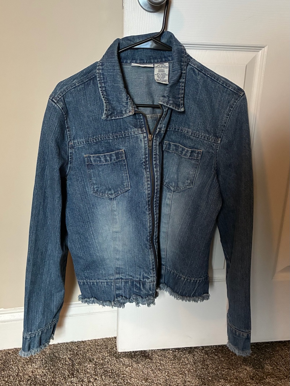Faded Glory Distressed Light Blue Denim Zip Jacket